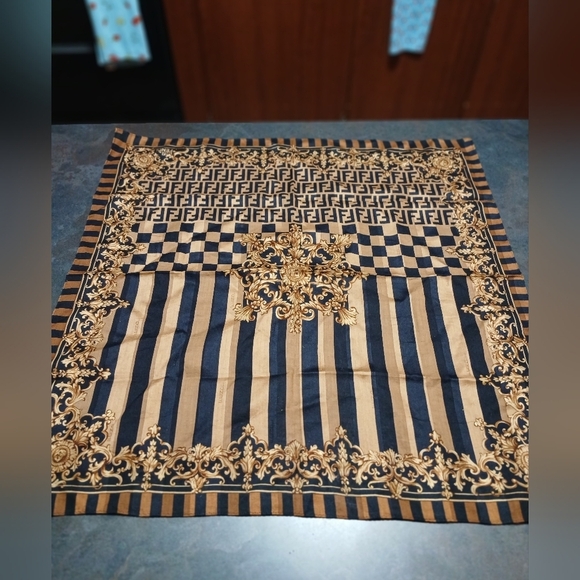 Authentic Fendi Roma Brown Logo Monogram Handkerchief - Picture 1 of 9